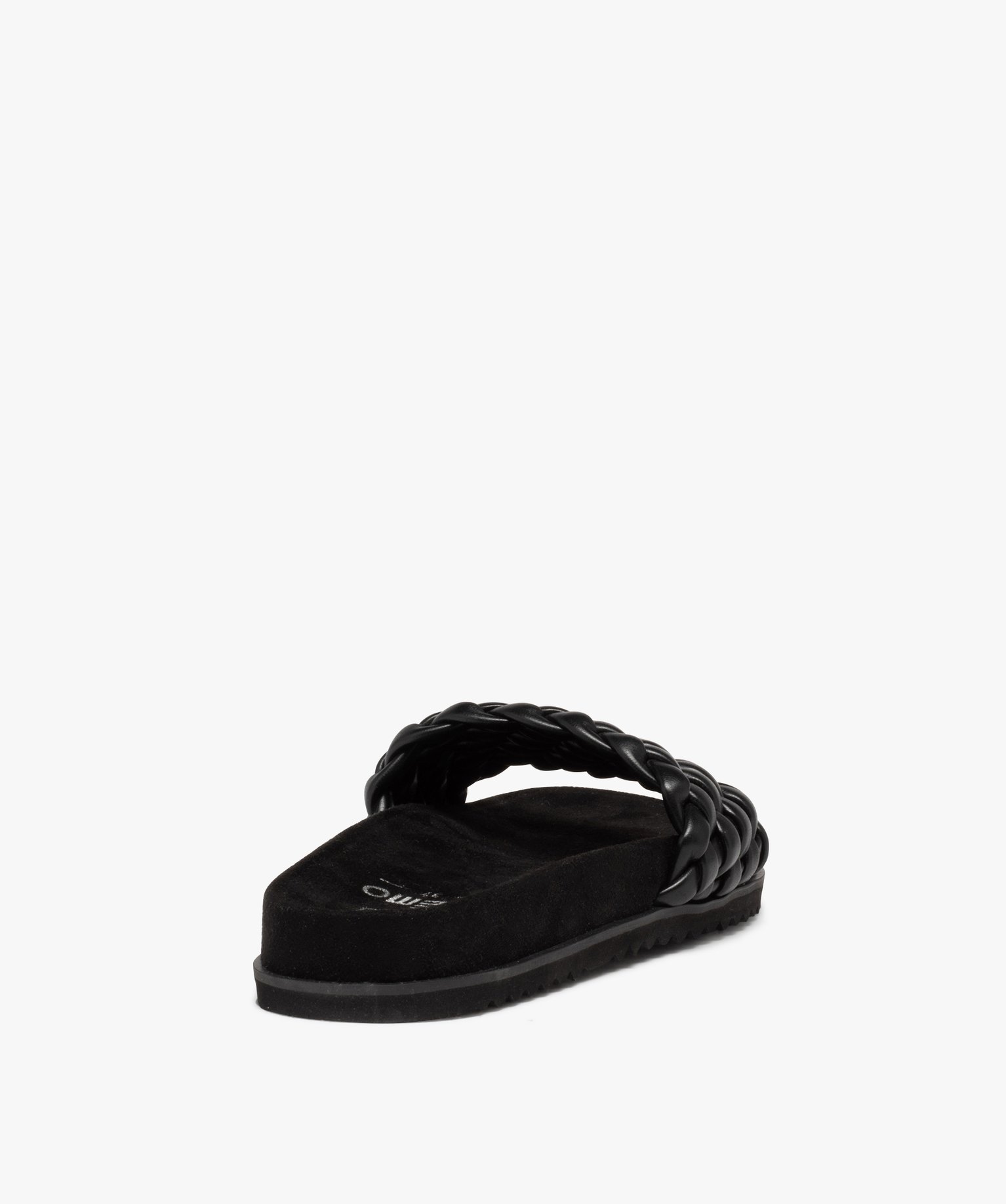 Mules femme à talon plat et bandeau tressé rembourré noir | GEMO