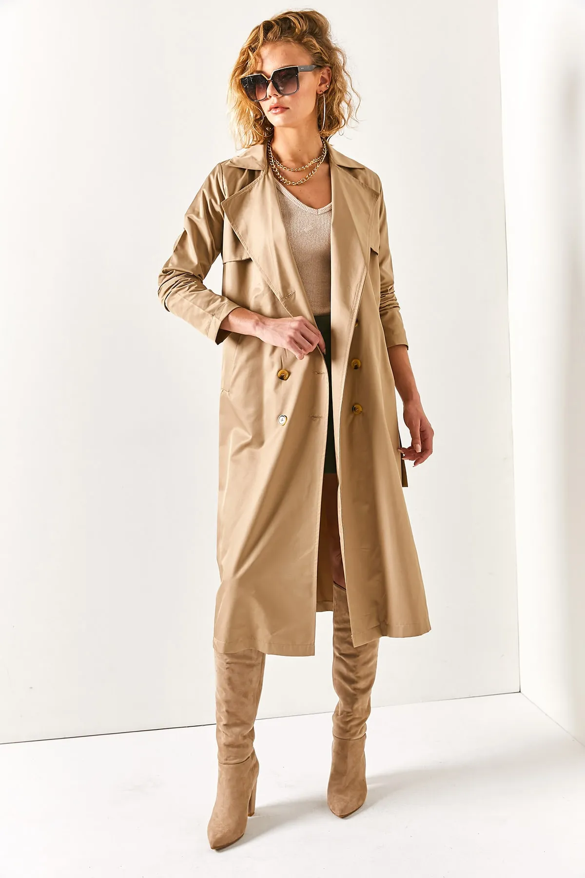 Olalook  Damen Trenchcoat mit Nerztasche, ungefüttert TRC-00000002