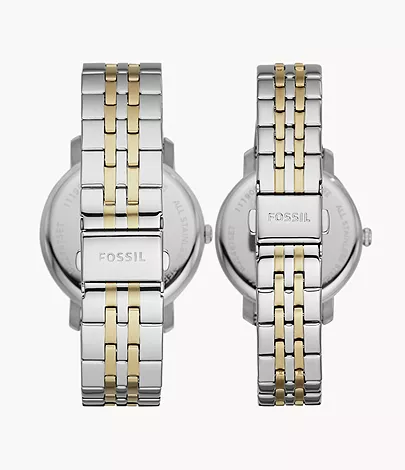 Fossil Outlet Geschenkset Uhren Lux Luther His and Hers 3-Zeiger-Werk Edelstahl Bicolor