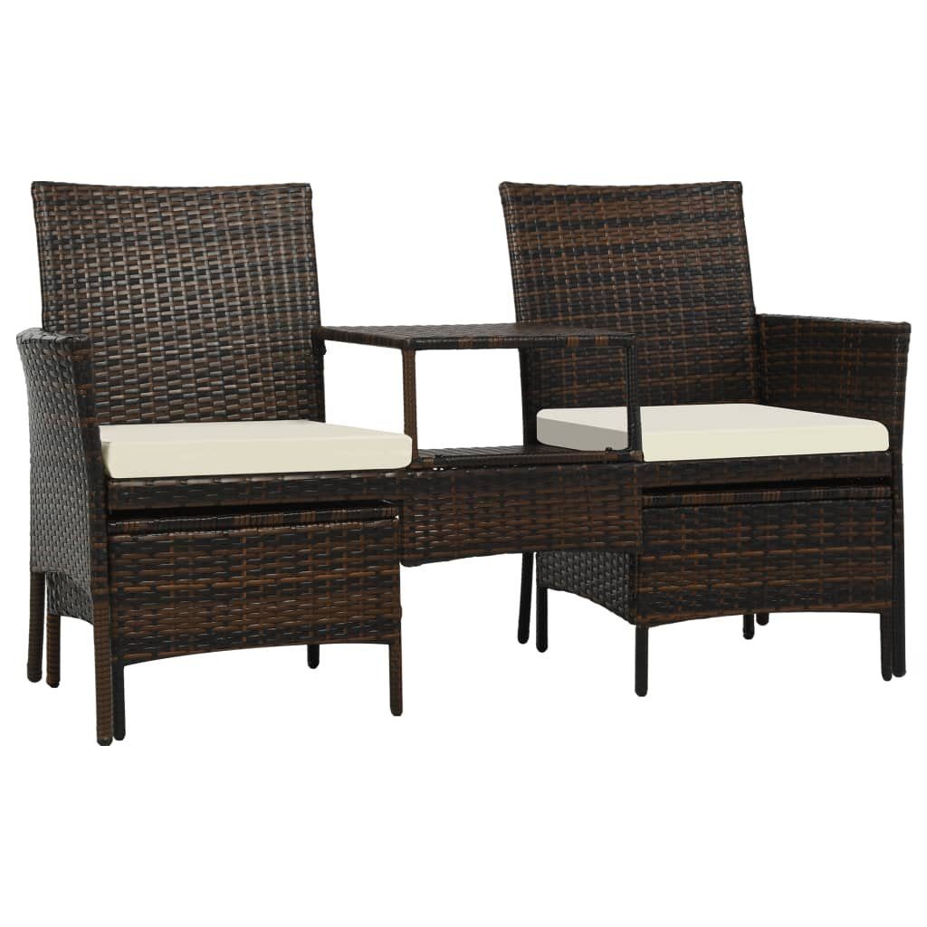 vidaXL Loungesofa 2-Sitzer-Gartensofa mit Tisch & Hocker Poly Rattan Braun, 1 Teile