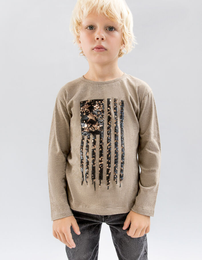 T-shirt moka bio drapeau sequins réversibles garçon