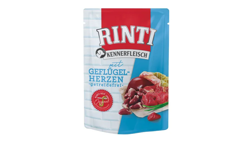 RINTI Hundenassfutter Kennerfleisch Geflügelherzen Pouch 400 g