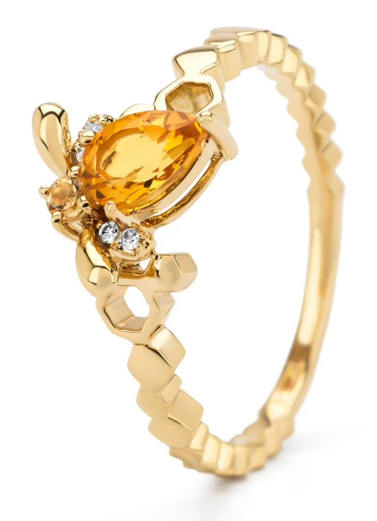 Diamond Point Yellow gold ring, 0.44 ct citrine, Queen Bee