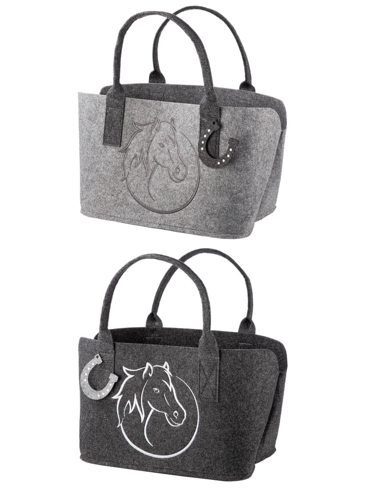 GMD Living 2er Set Filztasche Pferdekopfmotiv in Hellgrau & Dunkelgrau günstig kaufen onesize