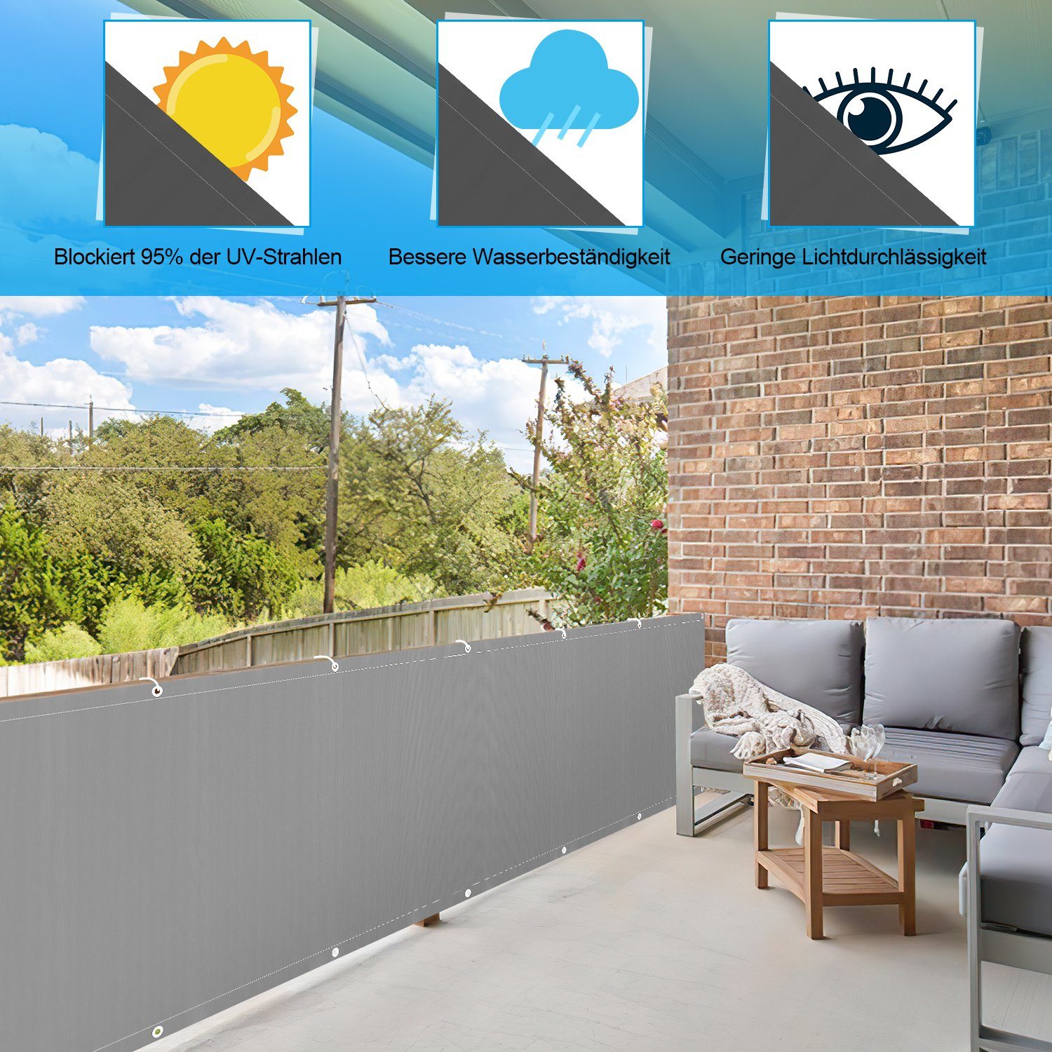 Lospitch Balkonsichtschutz 75*600cm Balkon Sichtschutz Balkonbespannung PVC Windschutz