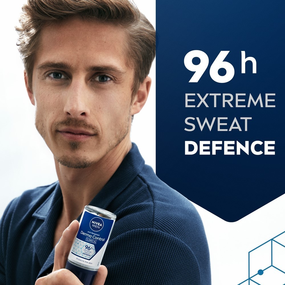 NIVEA Men's Roll-On Deodorant, Antiperspirant for Perspiration and Excessive Odors, 96h