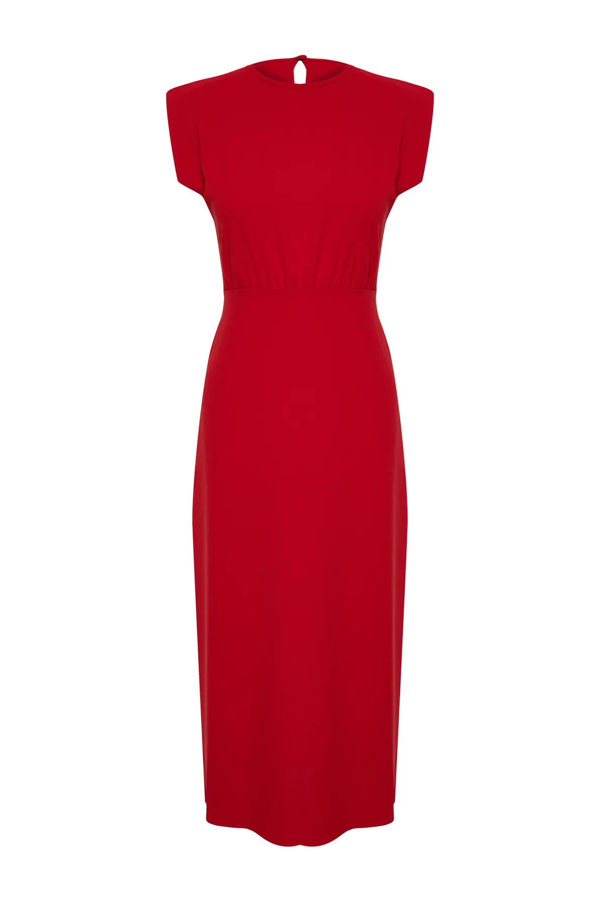 Trendyol Collection  Rotes A-Linien-Midikleid aus Aerobin-Gewebe mit Rundhalsausschnitt und Rundhalsausschnitt TWOSS24EL00601