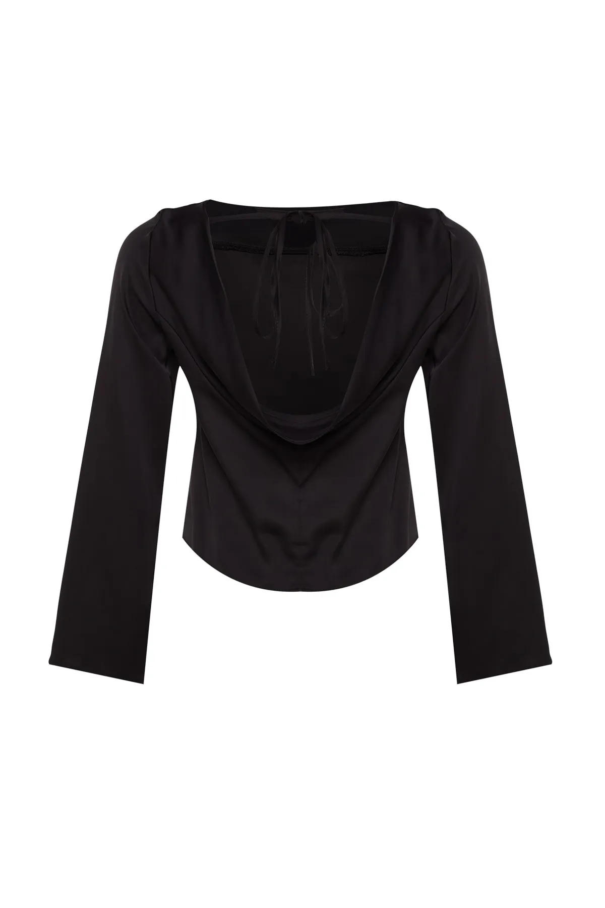 Trendyol Collection  Schwarze Bluse aus gewebtem Satin mit Rückendetails TWOAW24BZ00286