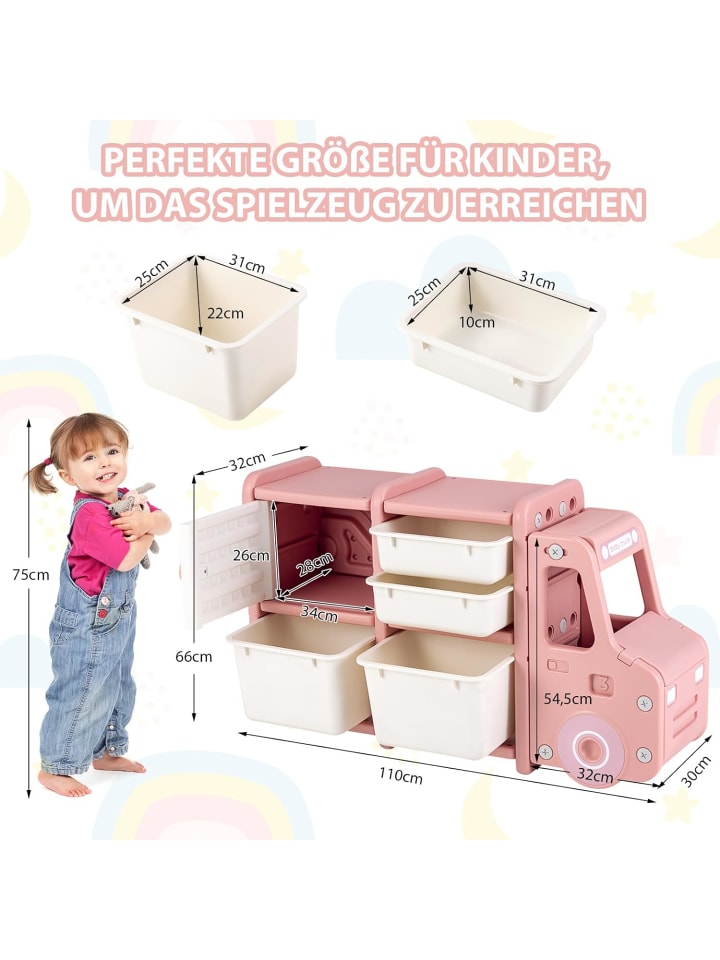COSTWAY Spielzeugregal 2 Ebenen mit Schubladen in Rosa günstig kaufen onesize