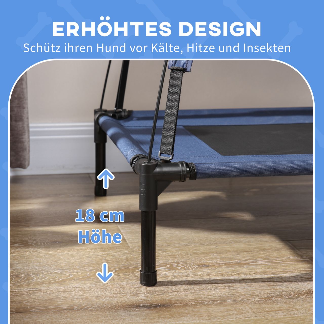 PawHut Haustierbett mit Baldachin Erhöhtes Hundebett Hundeliege outdoor Dunkelblau