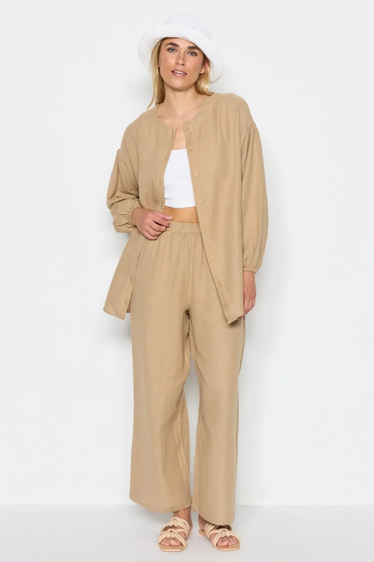 C&City  Hemd-Hosen-Set aus Bio-Baumwoll-Musselin 9123 Beige