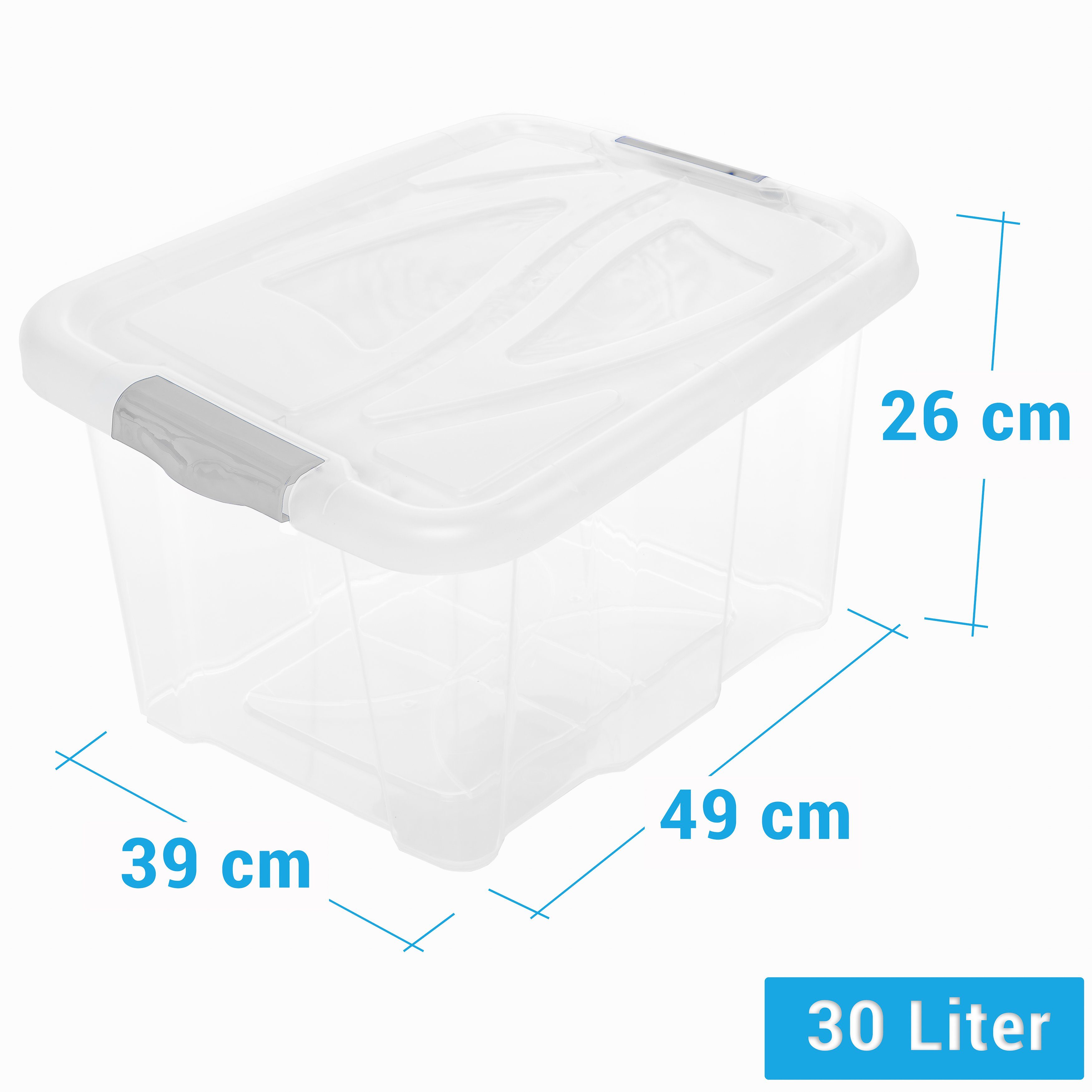 Centi Allzweckkiste Kisten, Aufbewahrung Groß, Boxen Aufbewahrung (Set, 6 St., 30 Liter, 26 x 49 x 39 cm), transparente stapelbare Aufbewahrungsbox mit Deckel