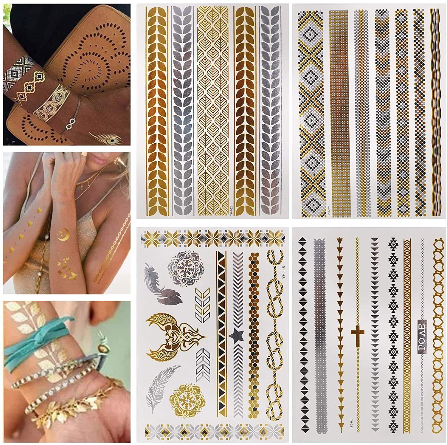 COOL-i ® Schmuck-Tattoo, Flash,Temporäre Klebetattoos 16 Blatt