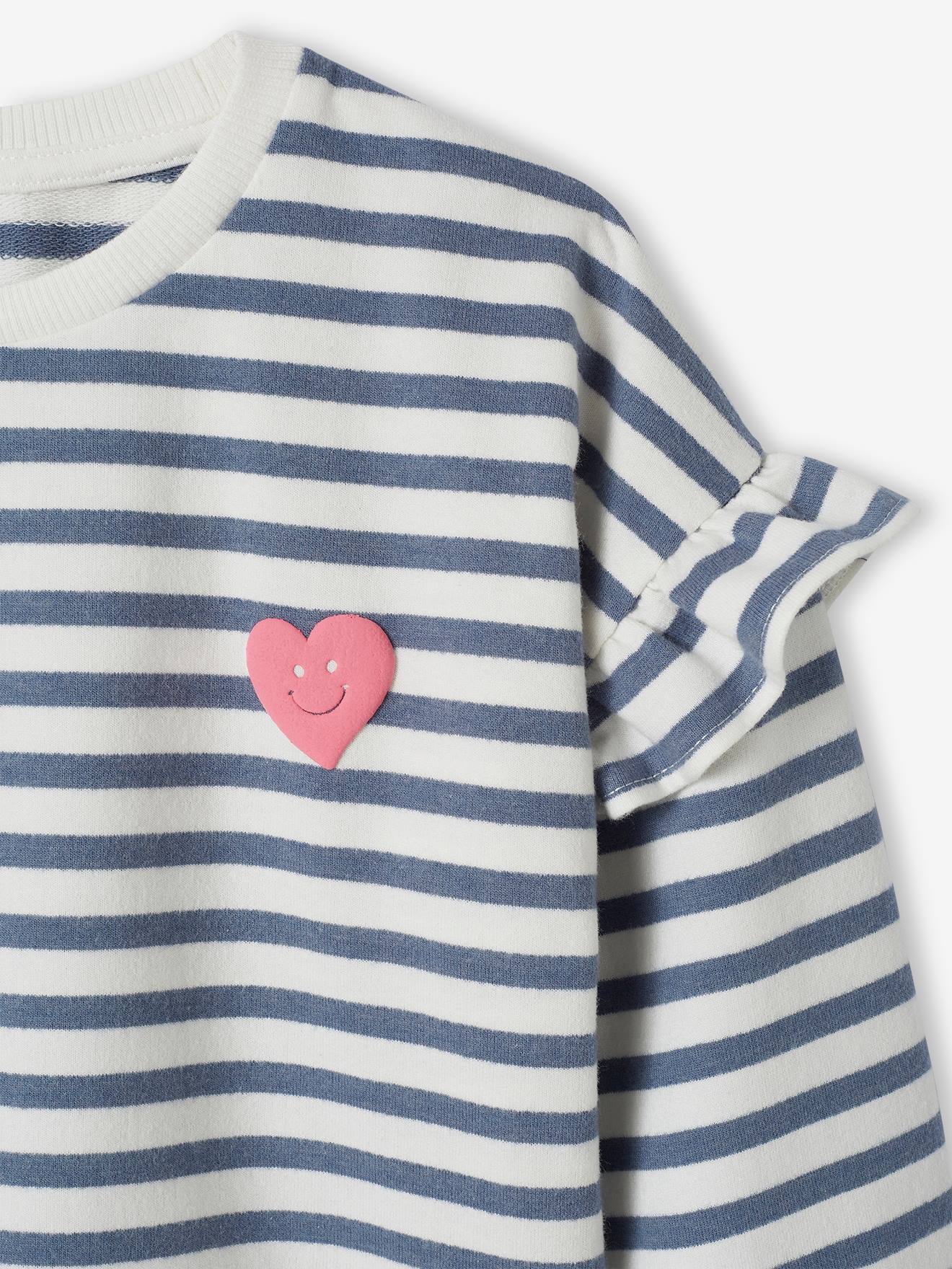 Vertbaudet Mädchen Ringel-Sweatshirt, Volantärmel Oeko-Tex - altrosa