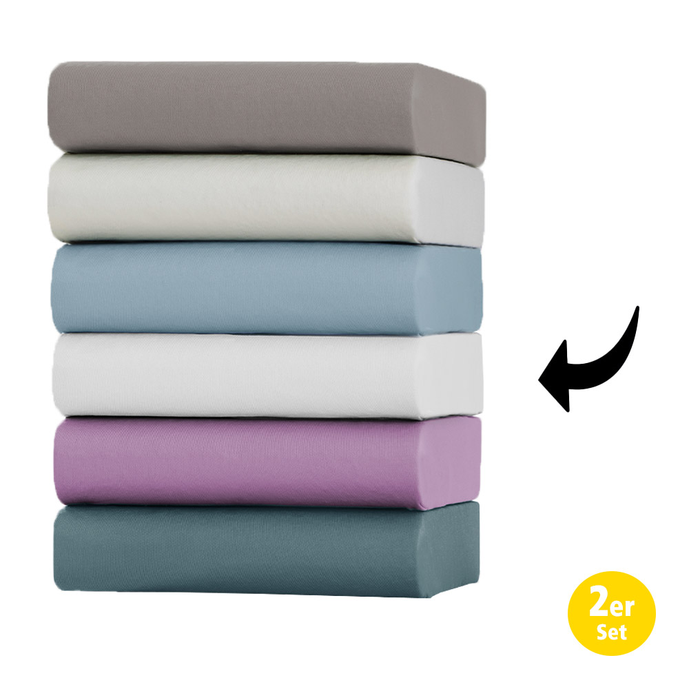 Dreamtex Jersey Spannbetttuch - ca. 90 - 100 x 200 cm, Offwhite, 2er-Set