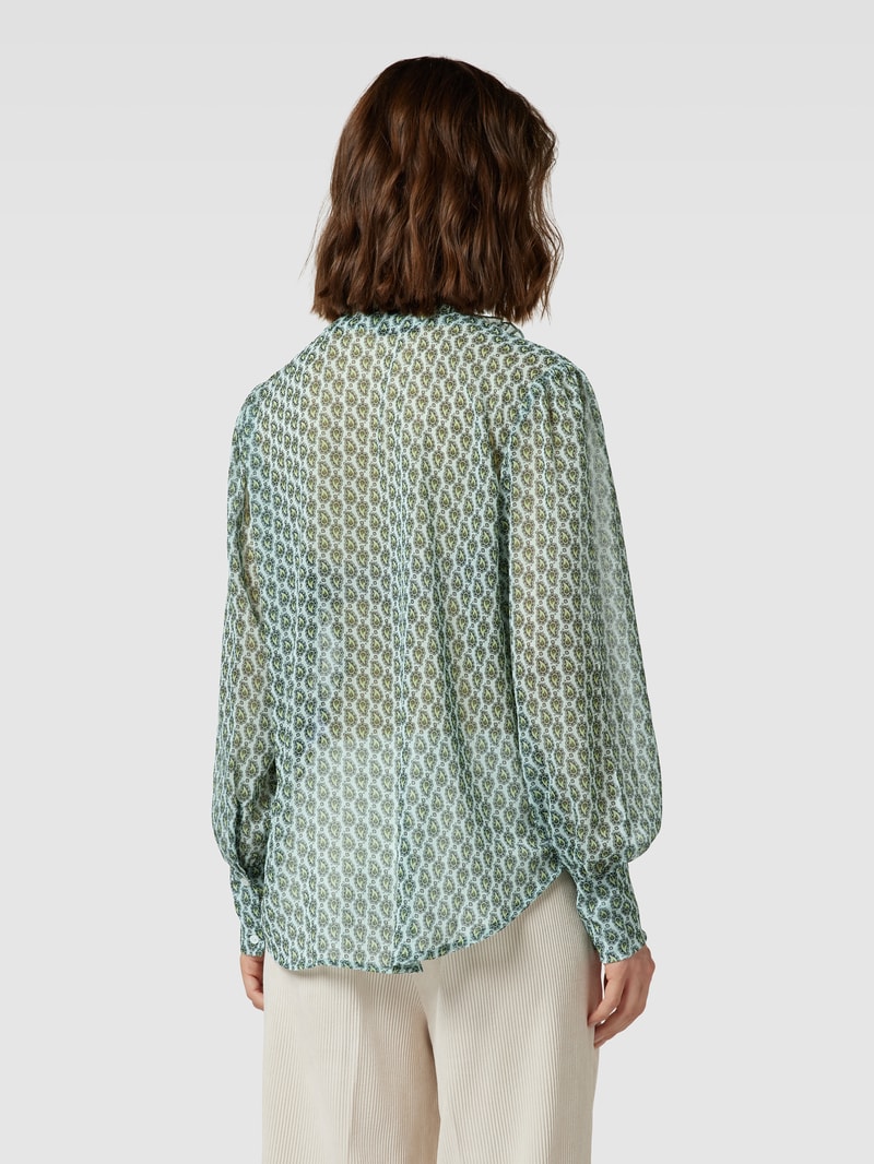 Bluse mit Allover-Muster und Stehkragen in grün