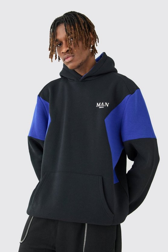 Tall schwarzer Colorblock Man Roman Hoodie