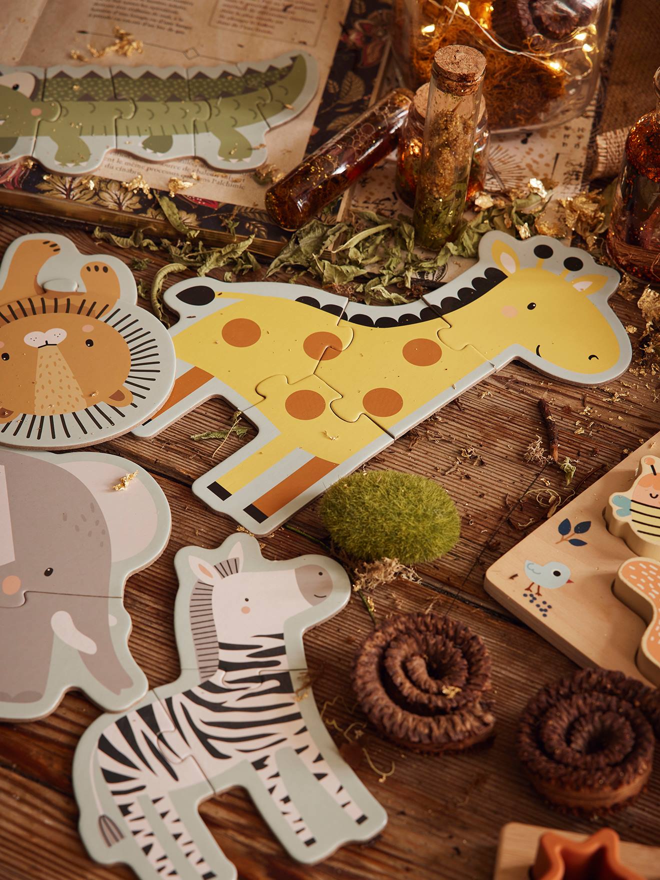 Vertbaudet 5er-Set Lernpuzzles TANSANIA, 3-6 Teile - beige