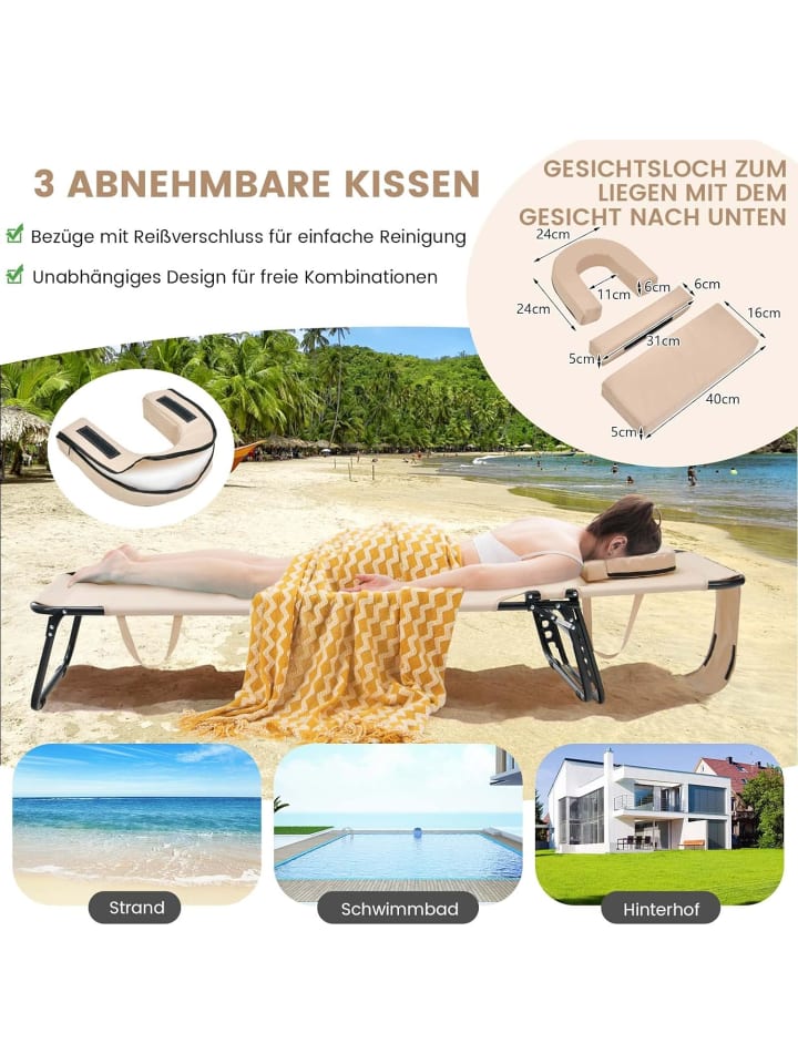 COSTWAY Sonnenliege mit Gesichtsöffnung in Beige günstig kaufen onesize