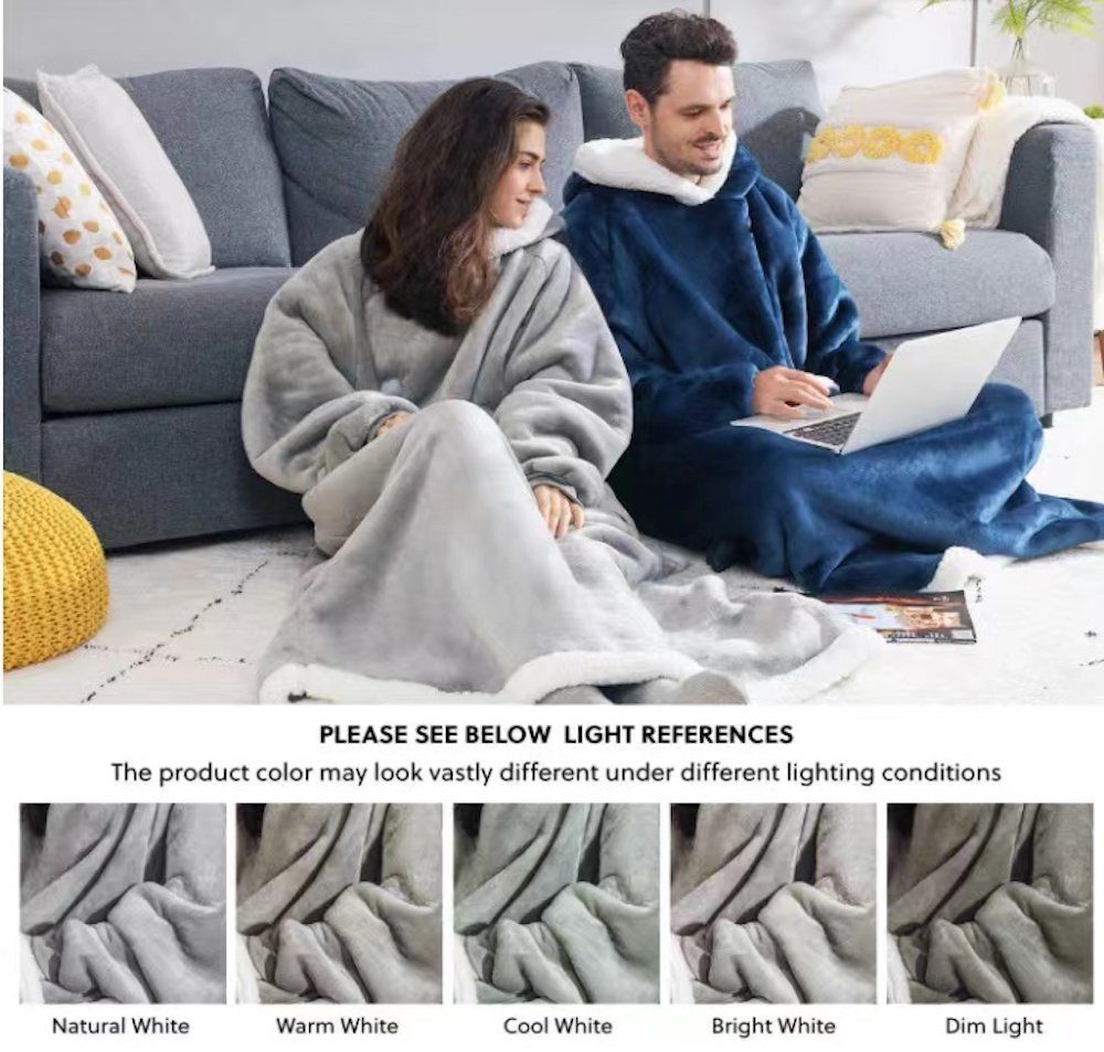 Wohndecke Hoodie Decke winter mit Ärmeln und Kapuze tragbare blanket sweatshirt, vokarala, Super Weich und bequem Flanell Damen Kapuzenpullover