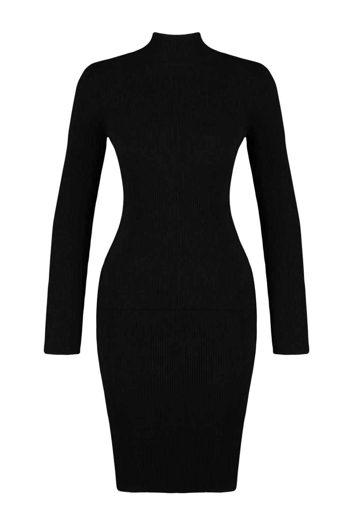 Trendyol Collection  Schwarzes Premium-Garn/Spezialgarn, geripptes Basic-Strickoberteil-Set TWOAW24AU00005