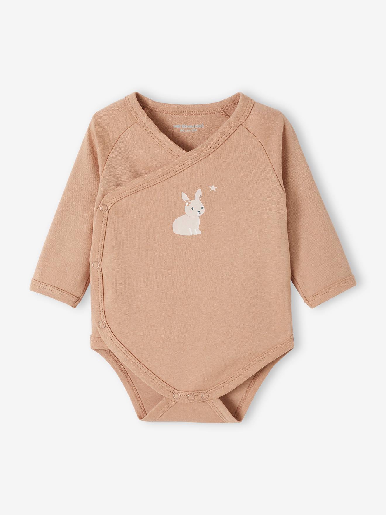 Lot de 5 bodies manches longues bébé ouverture naissance rose poudré