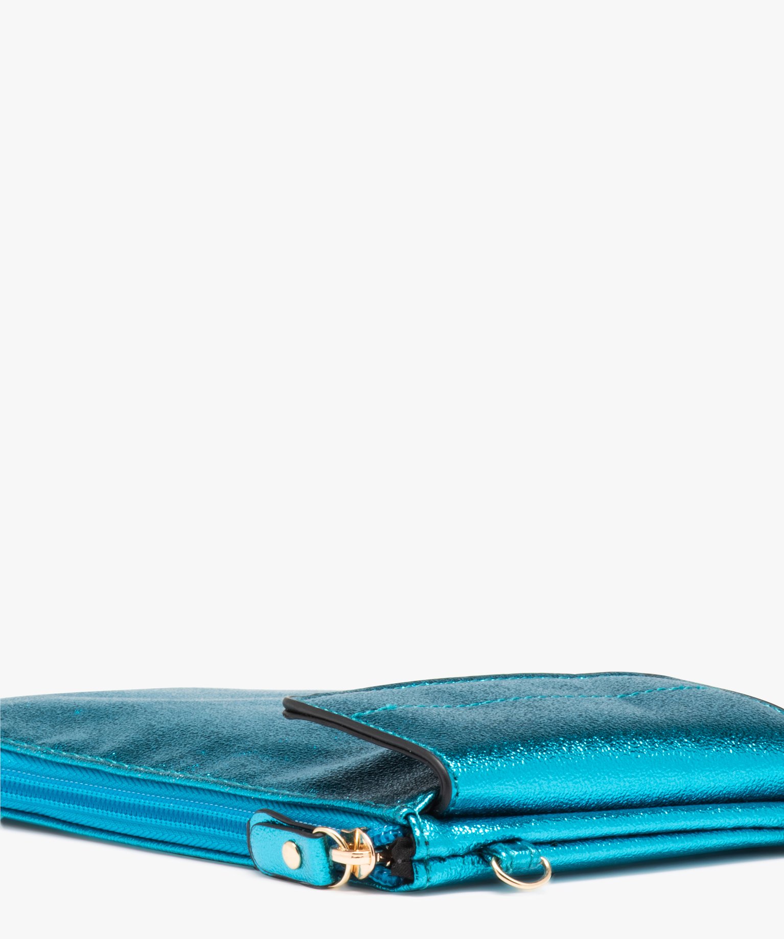 Pochette femme zippée et métallisée à bandoulière amovible turquoise | GEMO