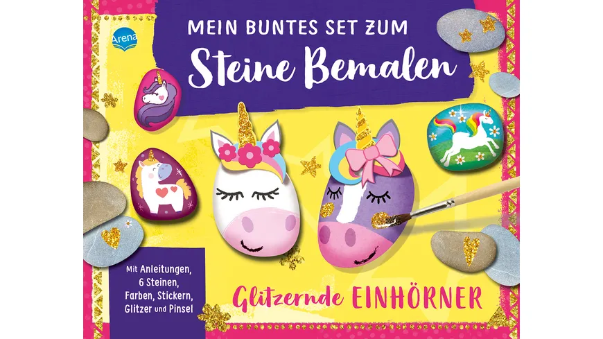 Mein buntes Set zum Steine Bemalen. Glitzernde Einhörner
