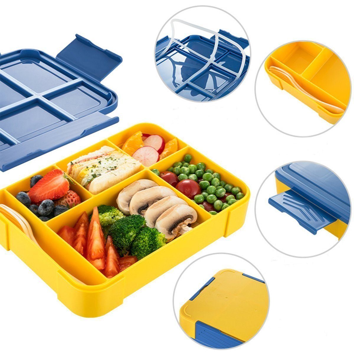 MDHAND Lunchbox Rechteckige Bento-Box, Kunststoffe, (1-tlg), Mit Multibesteck, Mikrowellengeeignet