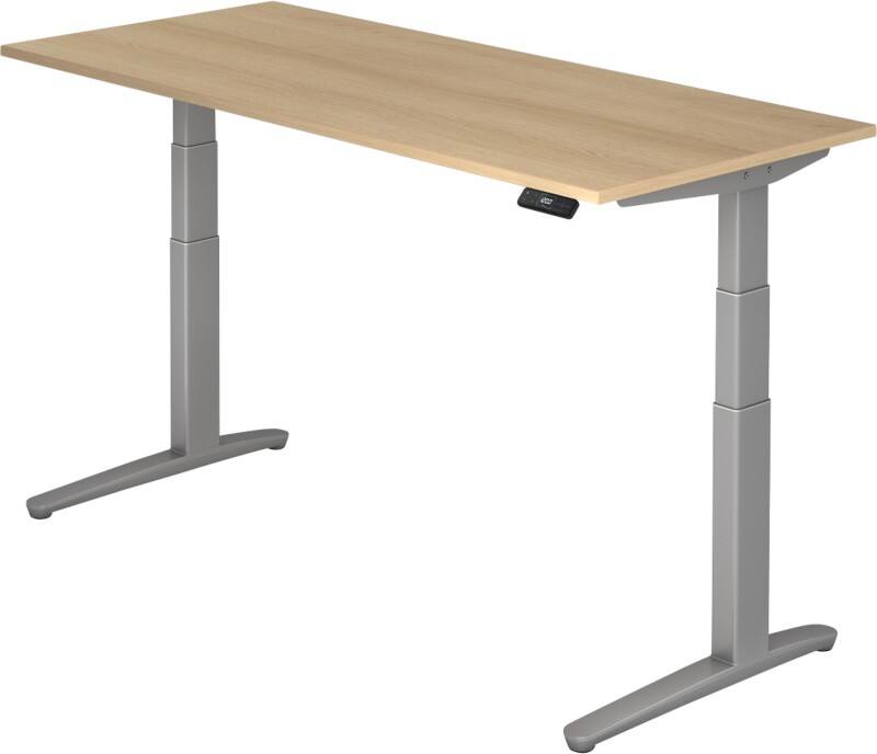 Hammerbacher Elektrisch Höhenverstellbar Sitz-Stehschreibtisch Rechteckig Eiche Holz Silber T-Fuß 1.800 x 800 x 720 mm