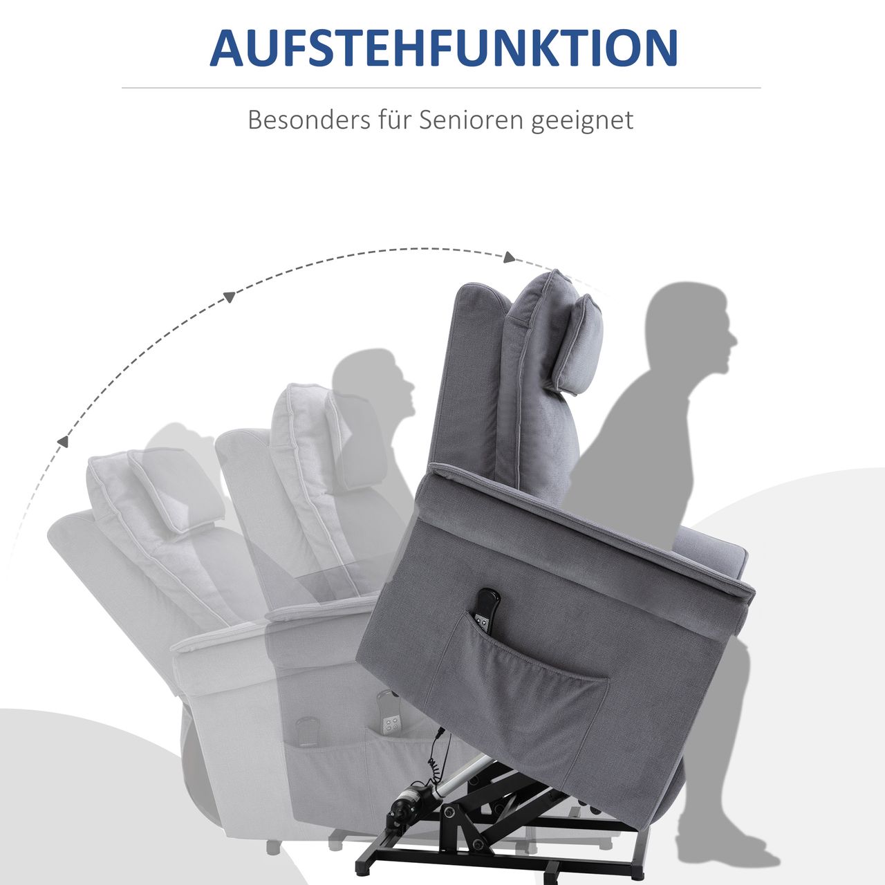 HOMCOM Sessel mit Aufstehhilfe Fernsehsessel Massagesessel Relaxsessel elektrisch Aufstehsessel mit Liegefunktion Leinen-Touch Stahl Grau 86 x 95 x 106 cm