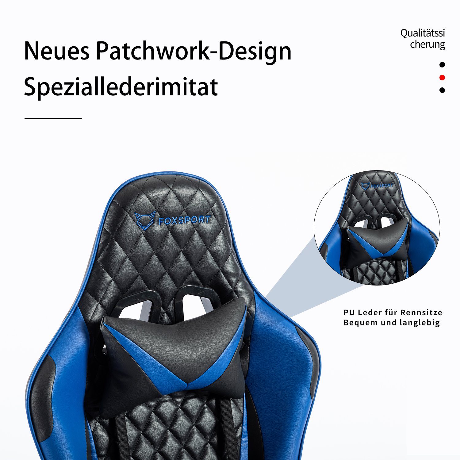 IKIDO Gaming-Stuhl Ergonomischer Spielestuhl (Professioneller Gamingstuhl), Verstellbare Rückenlehne, Ergonomischer Rahmen, Stoßdämpfendes Kissen