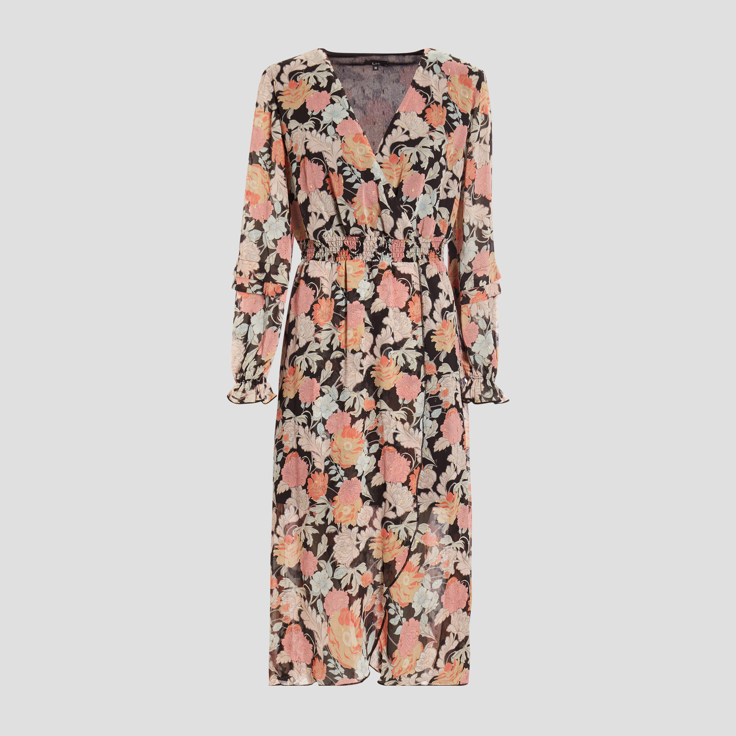 Robe longue fluide col cache-coeur noir femme | La Halle