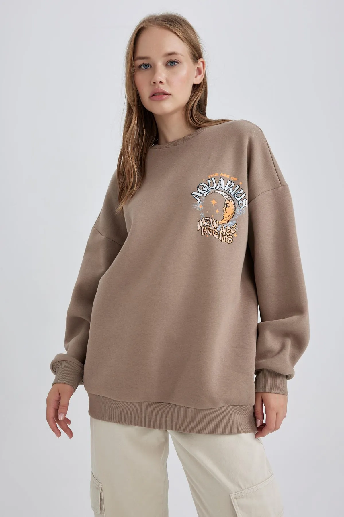 DeFacto  Cooles Sweatshirt mit Rundhalsausschnitt und Aufdruck auf der Rückseite in Übergröße A8978ax23wn