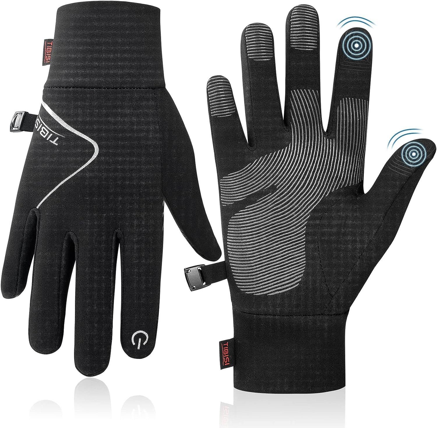 Anqier Fleecehandschuhe Handschuhe Kinder Winter, Warme Softshell Winterhandschuhe Touchscreen (Outdoor Sport Fahrradhandschuhe Für Jungen Mädchen, Kids Anti-Rutsch Winddicht Laufhandschuhe,Schwarz 4-12 Jahre)