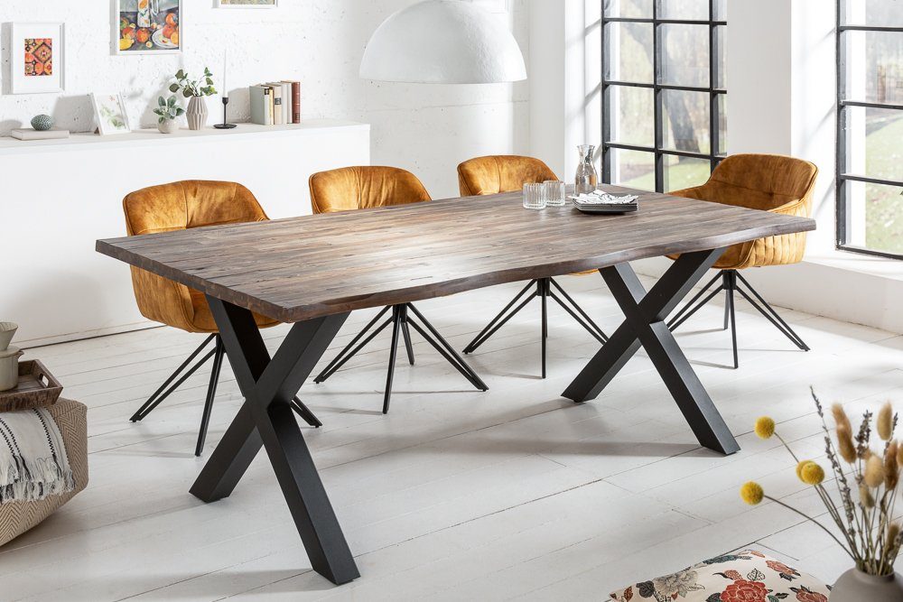 riess-ambiente Baumkantentisch GENESIS VINTAGE 160cm braun / schwarz (Einzelartikel, 1-St), Massivholz · Metall · X-Gestell · geölte Akazie · Industrial Design