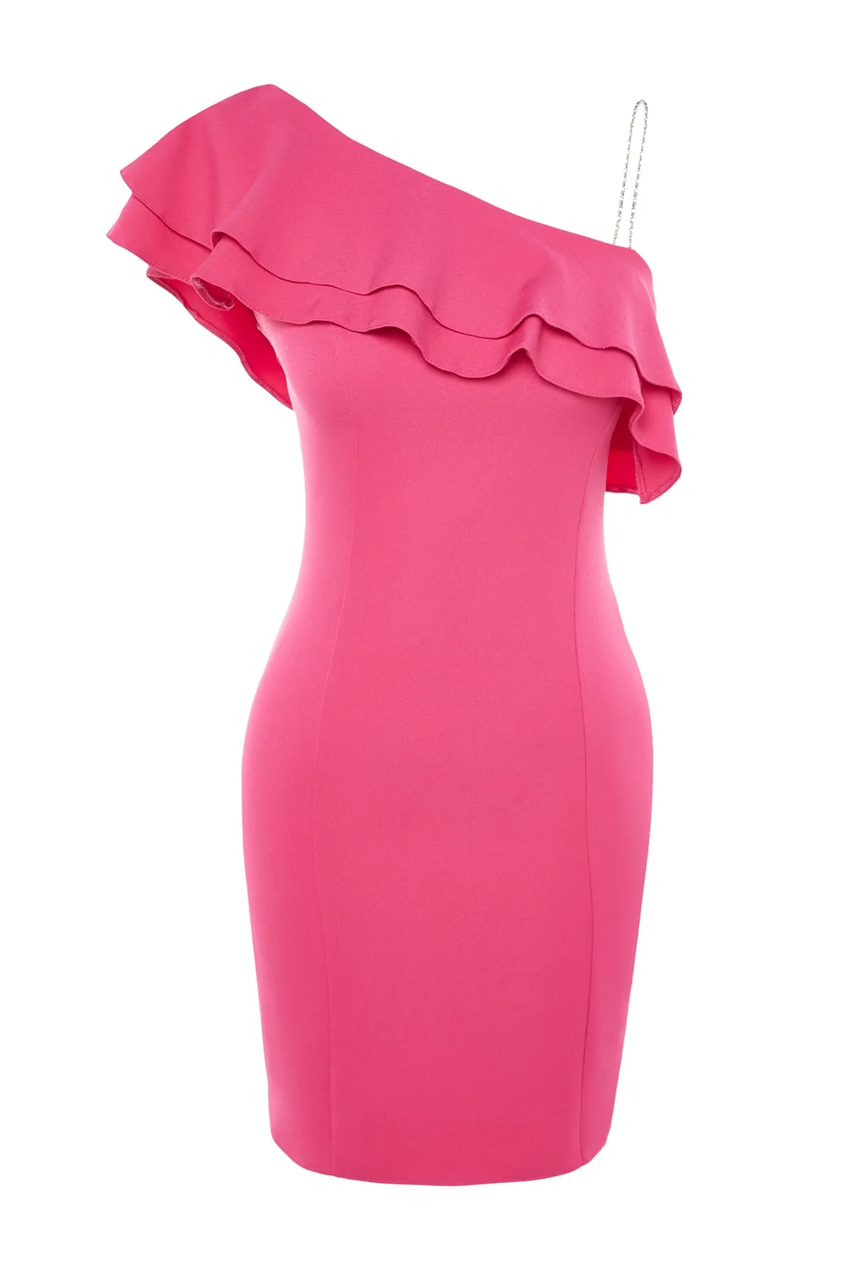 Trendyol Collection  Abendkleid mit gewebtem Volant in Fuchsia TPRSS21EL2873