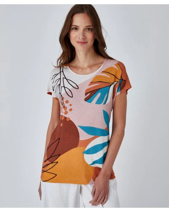 Tee-shirt imprimé mélange lin
