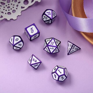 Metal & Enamel Dice Set White & Purple (7)