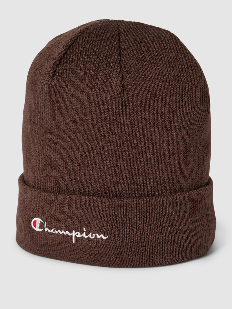 Beanie mit Label-Stitching in dunkelbraun