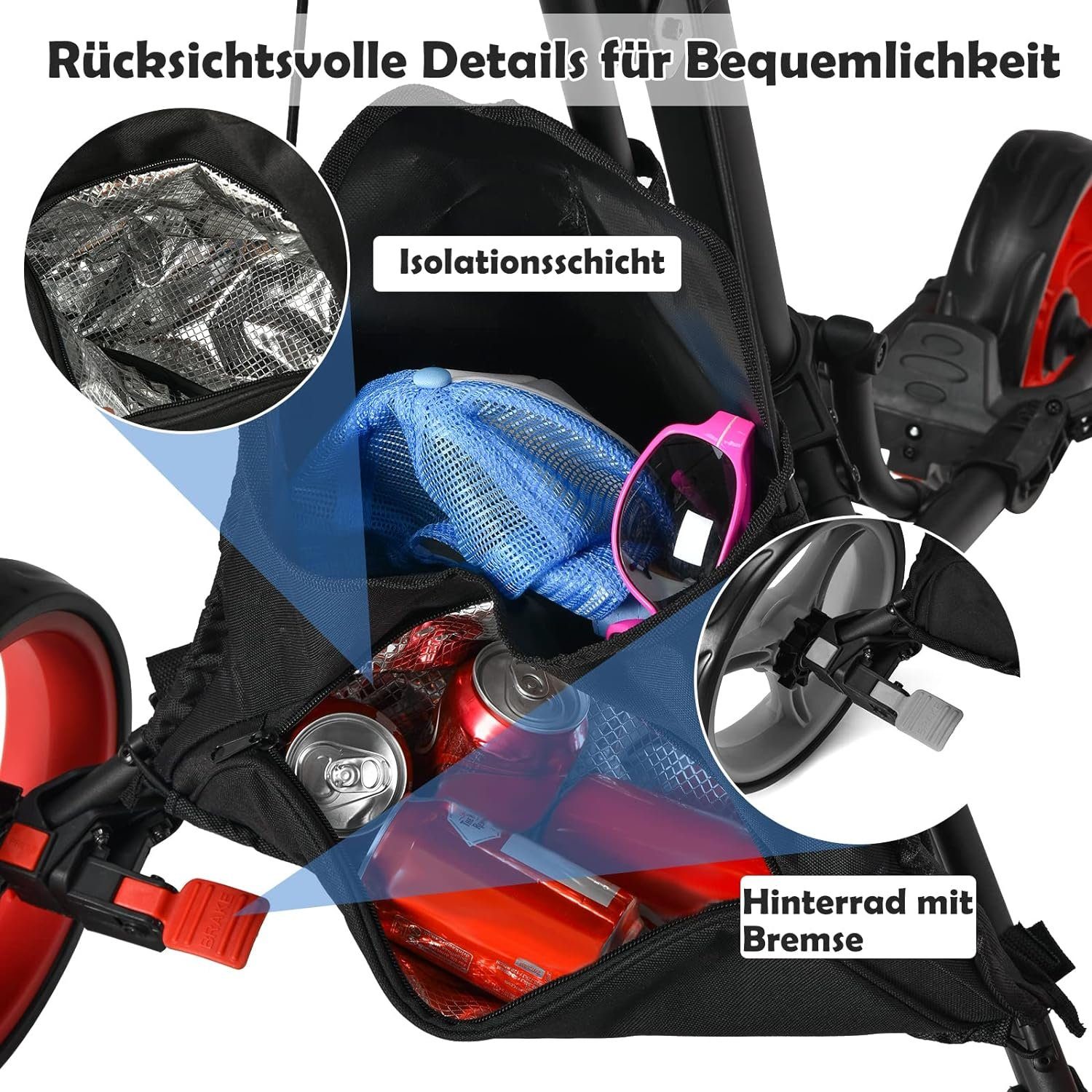 KOMFOTTEU Golftrolley Golfwagen, faltbar&höhenverstellbar, mit 3 Rädern