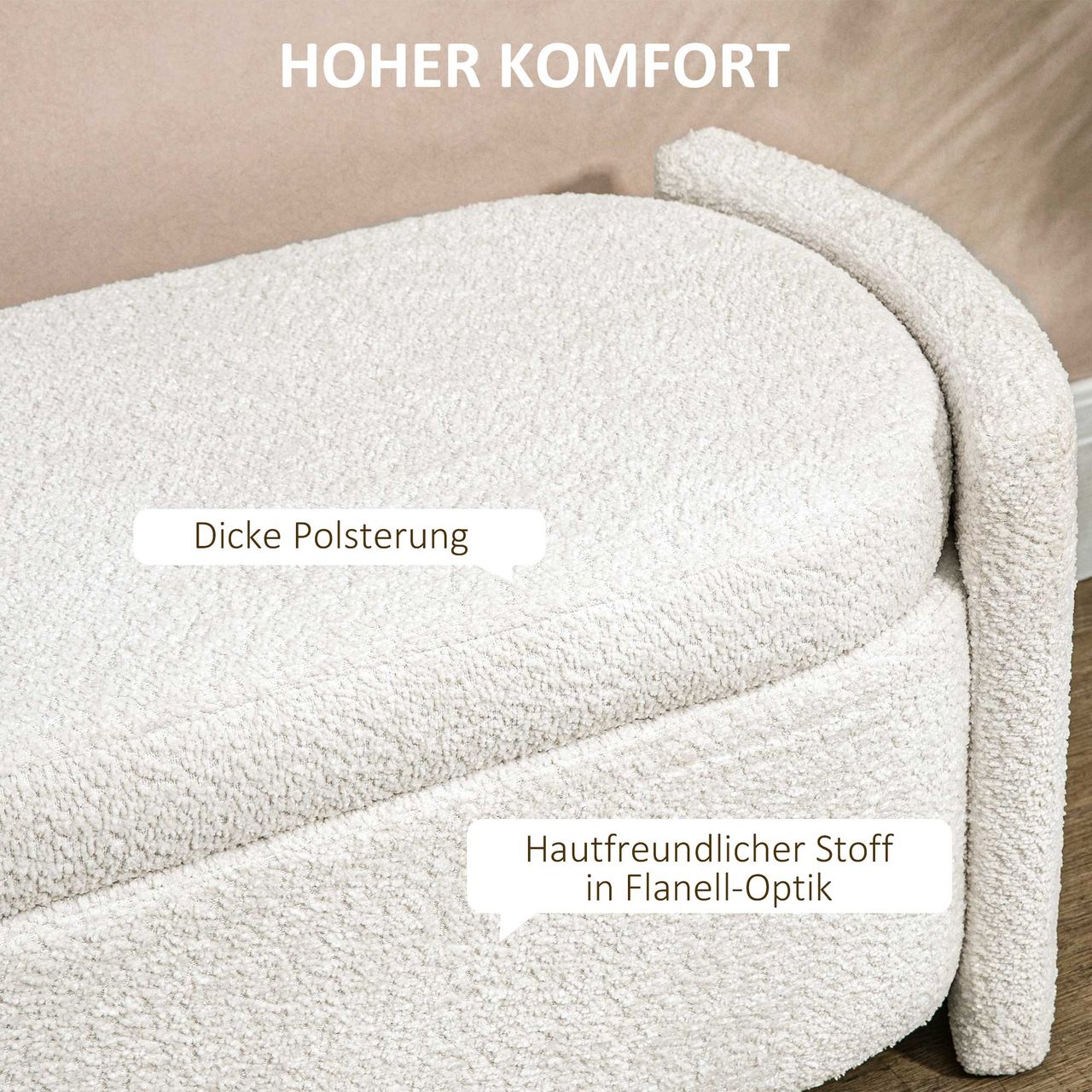 HOMCOM Sitzbank, Bettbank mit Stauraum, Polsterbank mit Deckel, Samtoptik, Creme