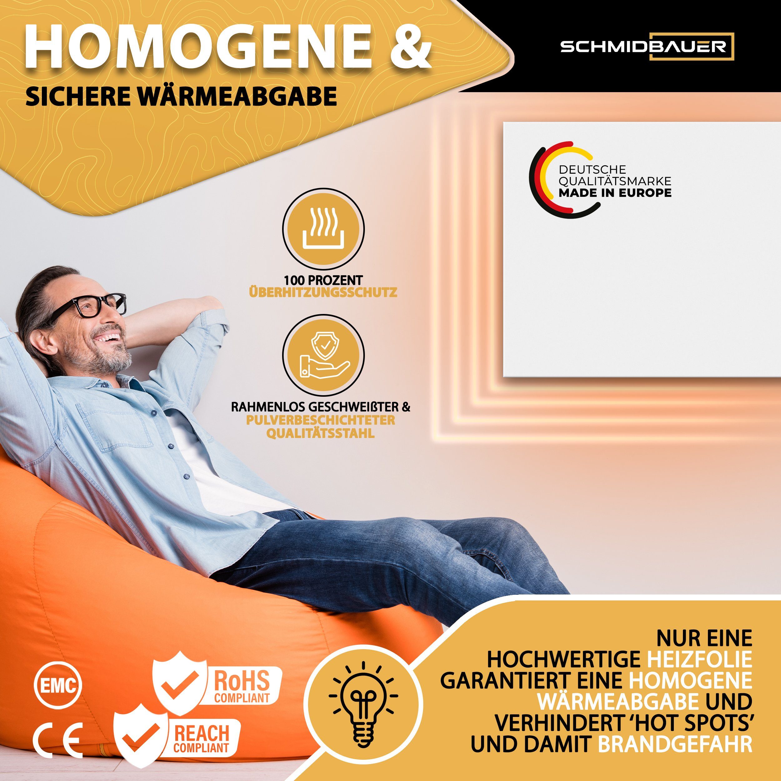 Schmidbauer Infrarotheizung Hybrid 300 -1100W Elektroheizkörper 5 Jahre Garantie Wand/Fuß Montage