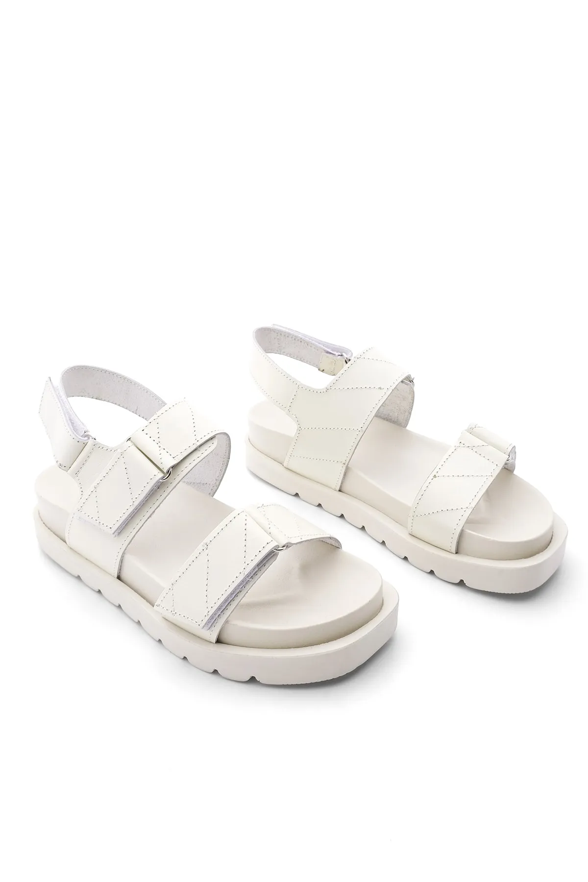 Marjin  Damen Sandalen mit Klettverschluss aus echtem Leder Hifaz Beige