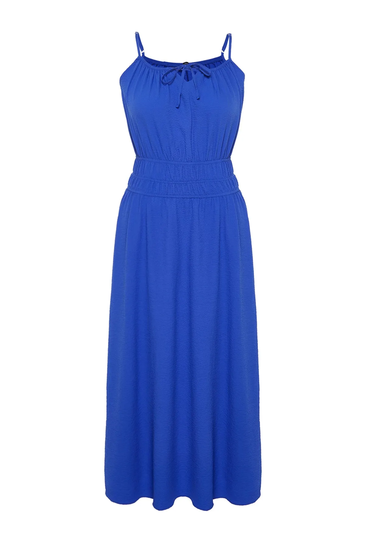 Trendyol Curve  Blaues gewebtes Kleid mit elastischer Taille TBBSS23AH00045