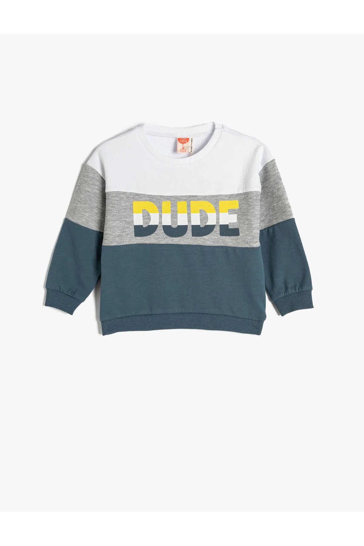 Koton  Sweatshirt mit Rundhalsausschnitt und Farbblockmuster aus erhabener Baumwolle