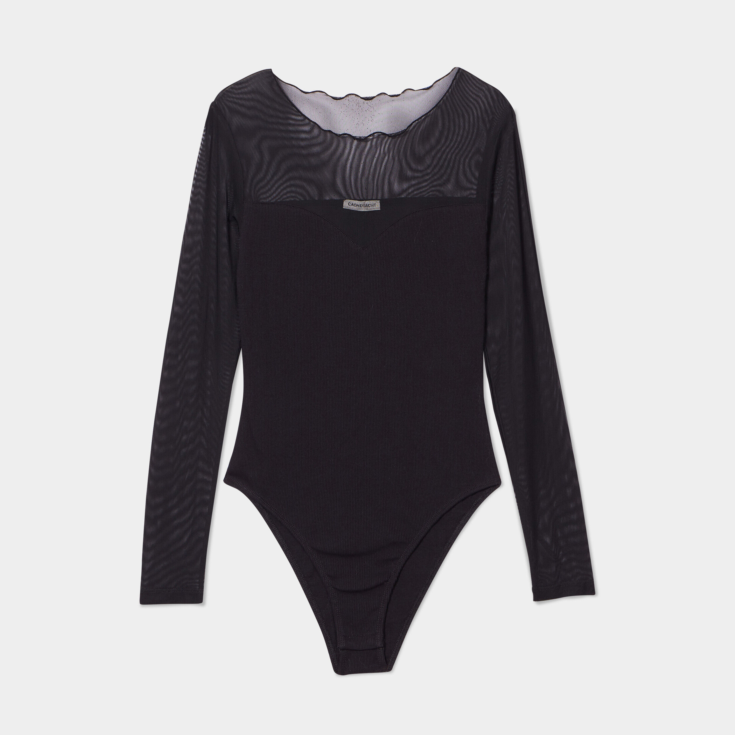 Body manches longues côtelé noir femme | Cache Cache