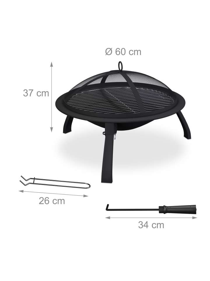 relaxdays Feuerschale in Schwarz - (H)37 x Ø 60 cm günstig kaufen onesize