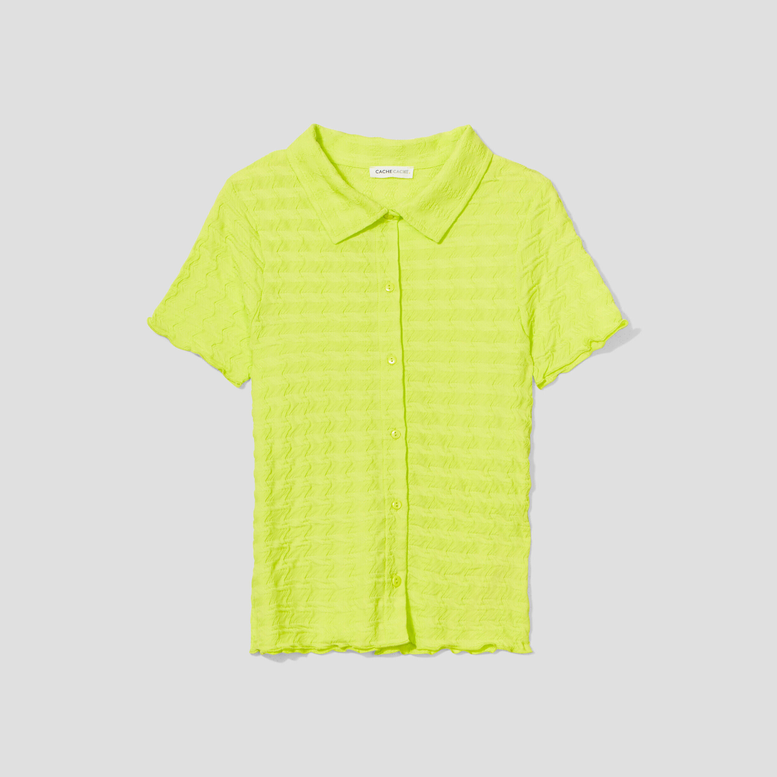 Blouse manches courtes gaufré jaune citron femme | Cache Cache