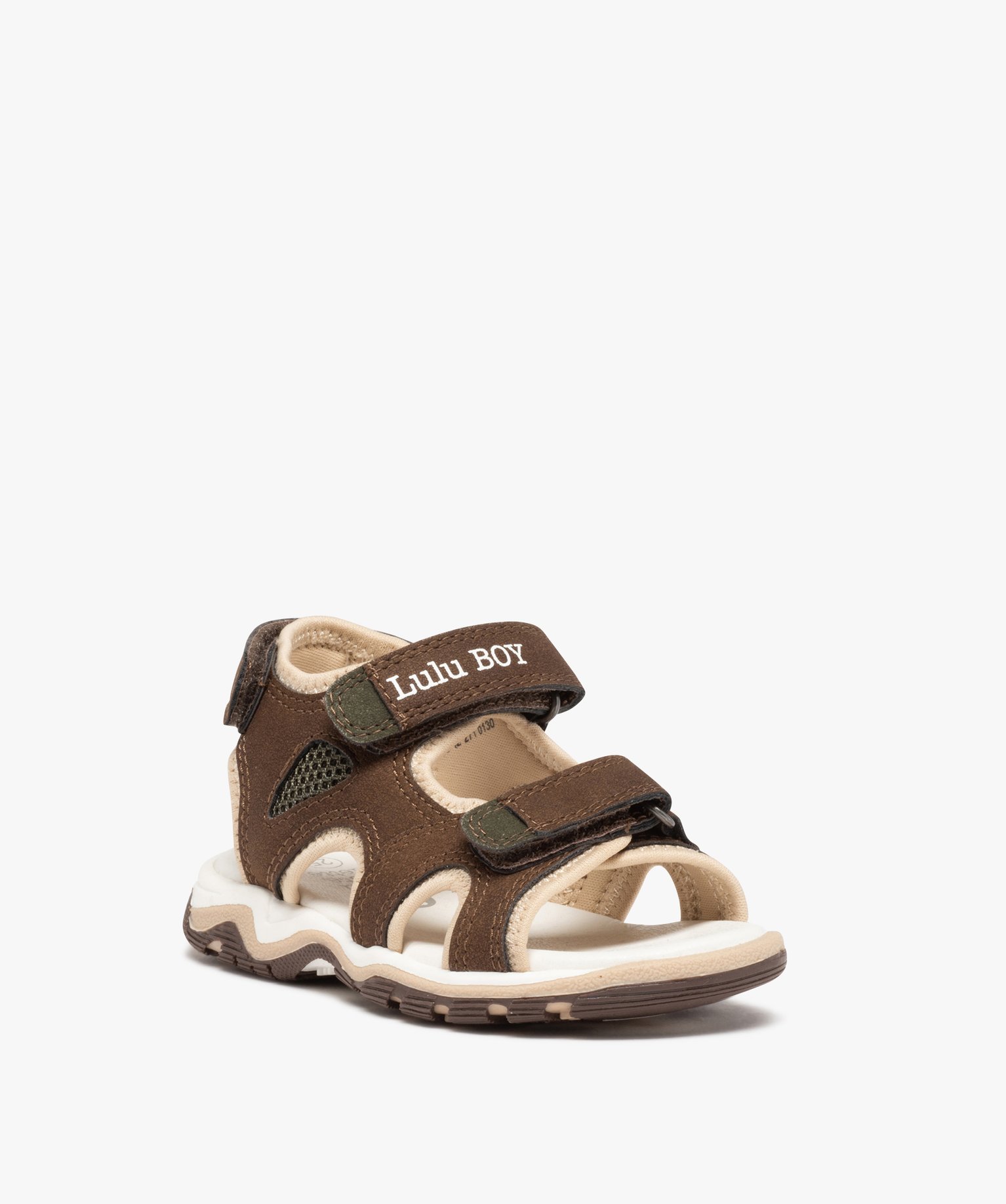 Sandales sport Garçon unies à scratchs - LuluCastagnette marron | GEMO